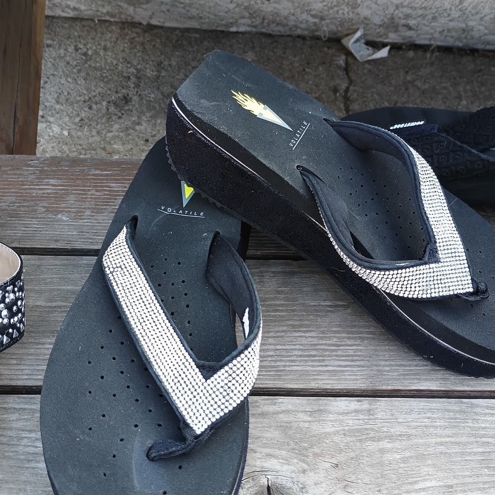 Volatile Black and Silver Sandals